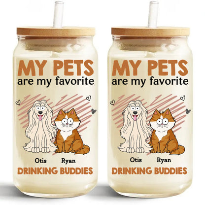 Pet Lovers - My Pets Are My Favorite Drinking Buddies - Personalized Glass Can - Makezbright Gifts