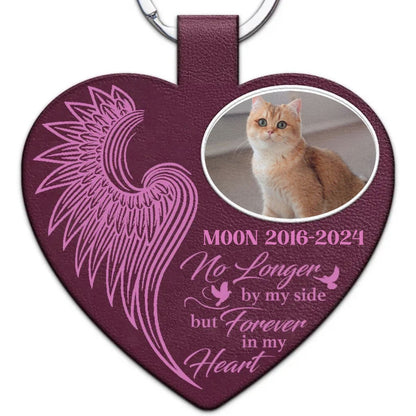 Pet Lovers - No Longer By My Side - Personalized Leather Keychain - Makezbright Gifts