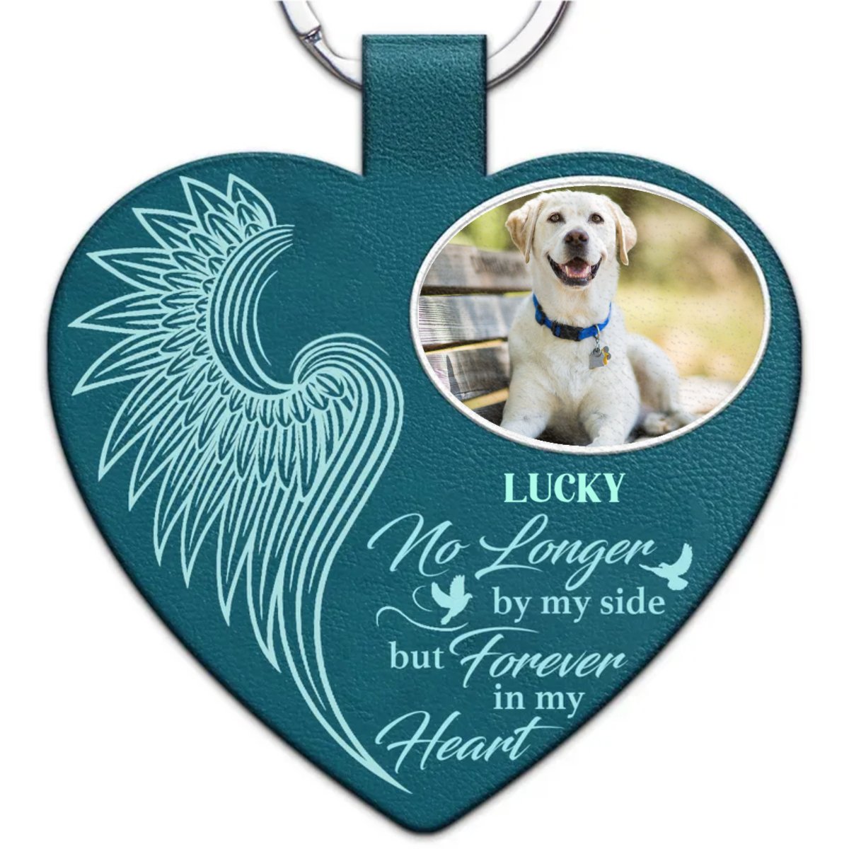 Pet Lovers - No Longer By My Side - Personalized Leather Keychain - Makezbright Gifts