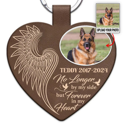 Pet Lovers - No Longer By My Side - Personalized Leather Keychain - Makezbright Gifts