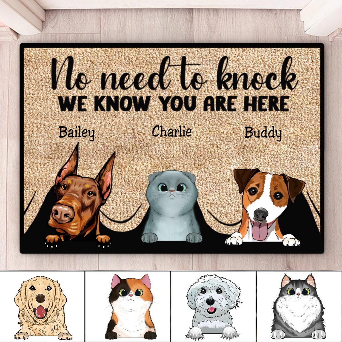 Pet Lovers - No Need To Knock We Know You're Here - Personalized Doormat - Makezbright Gifts