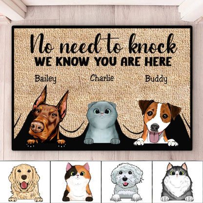 Pet Lovers - No Need To Knock We Know You're Here - Personalized Doormat - Makezbright Gifts