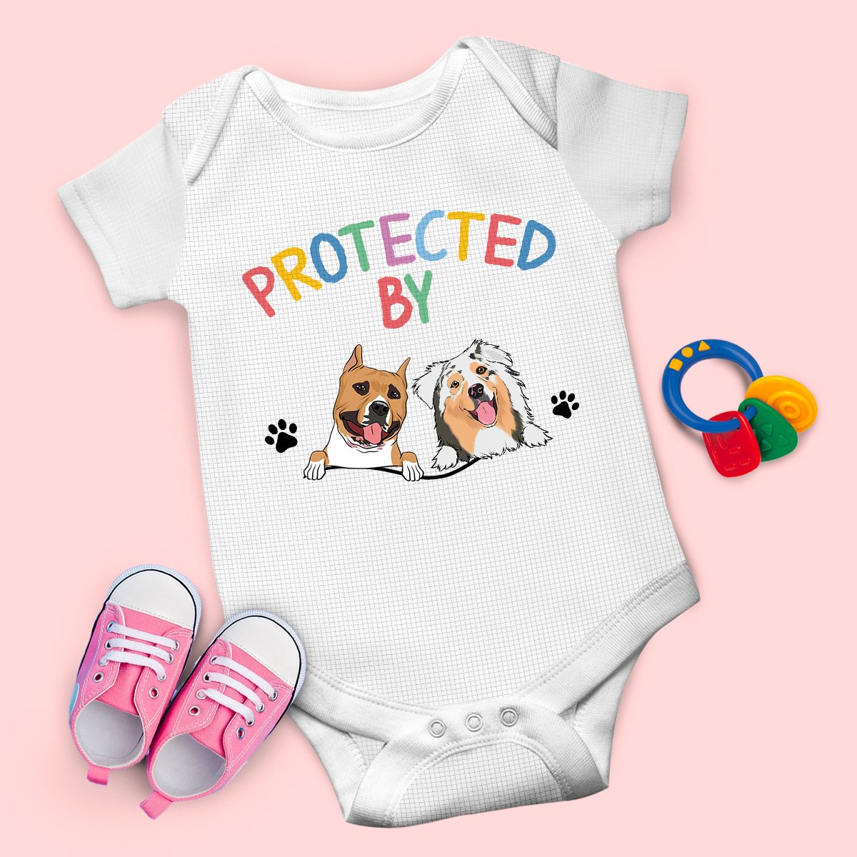 Pet Lovers - Protected By - Personalized Baby Bodysuit - Makezbright Gifts