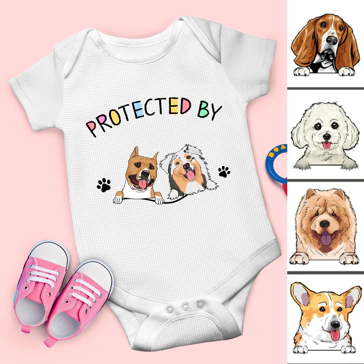 Pet Lovers - Protected By - Personalized Baby Bodysuit - Makezbright Gifts