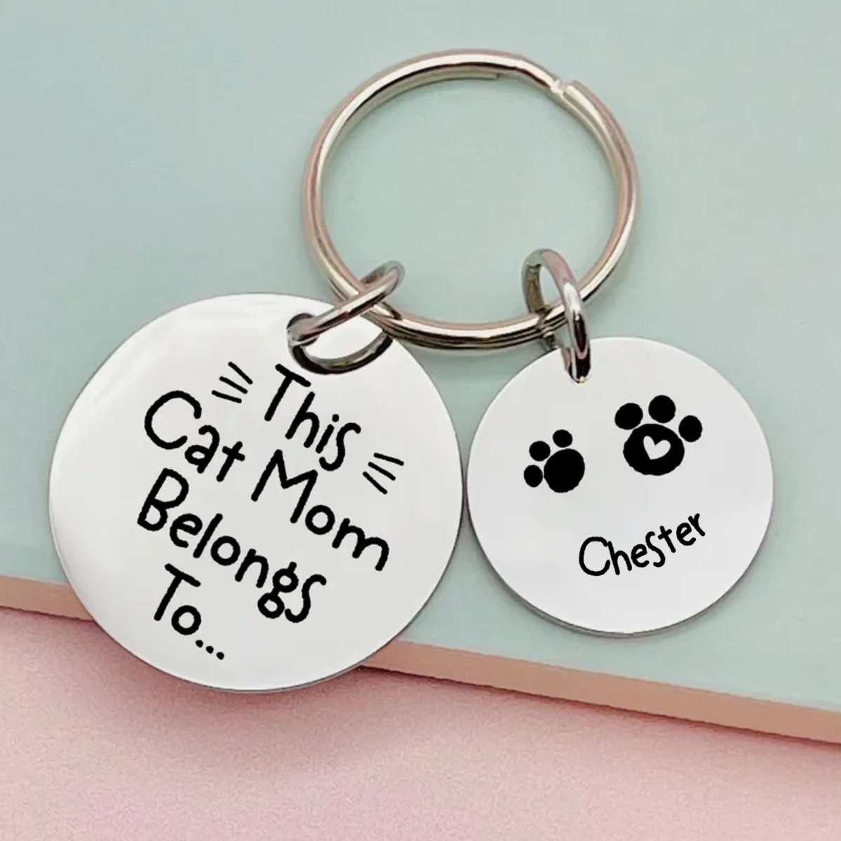 Pet Lovers - This Cat Mom Dog Mom Belongs To Pet - Personalized Keychain - Makezbright Gifts