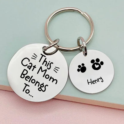 Pet Lovers - This Cat Mom Dog Mom Belongs To Pet - Personalized Keychain - Makezbright Gifts