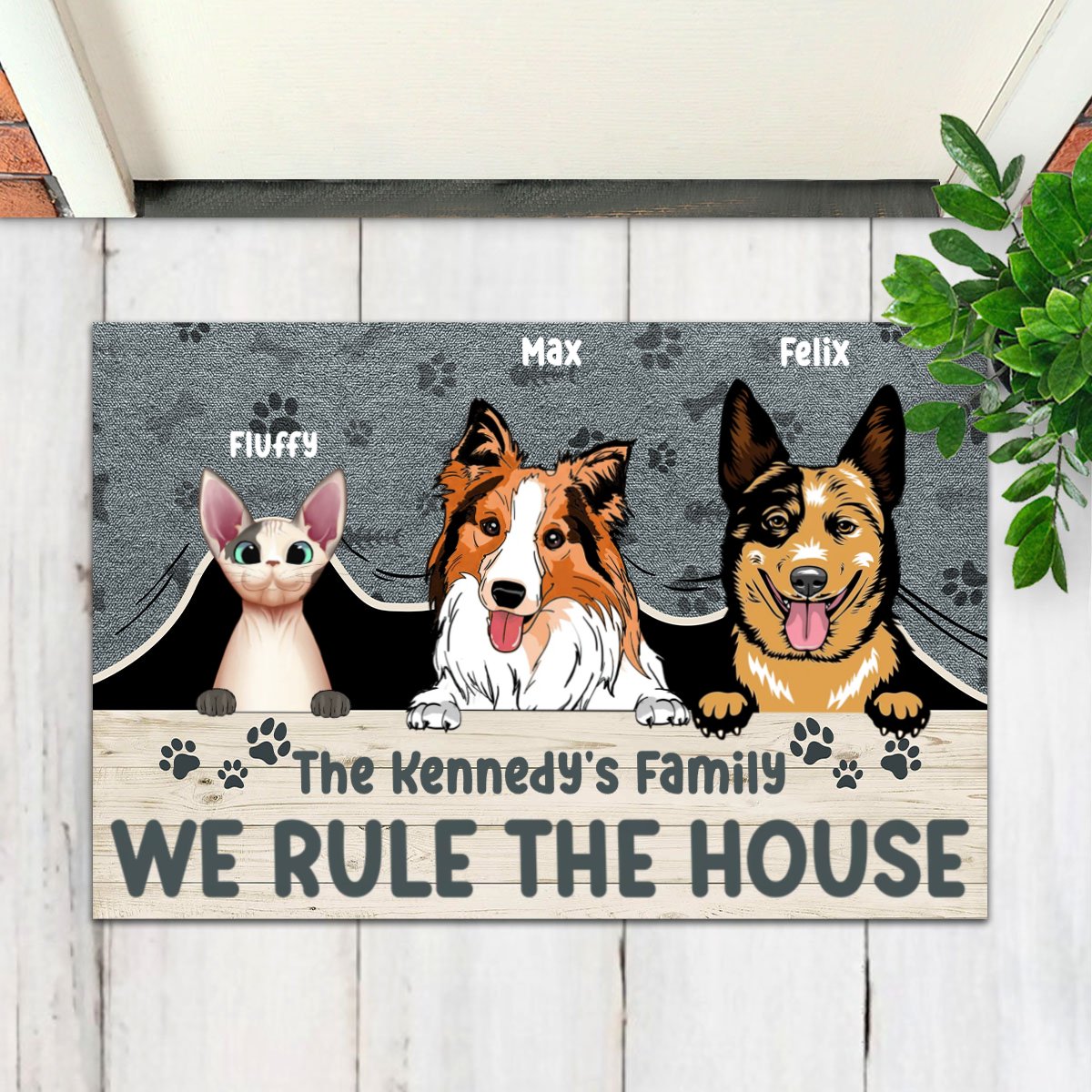 Pet Lovers - We Rule The House - Personalized Doormat (NM) - Makezbright Gifts