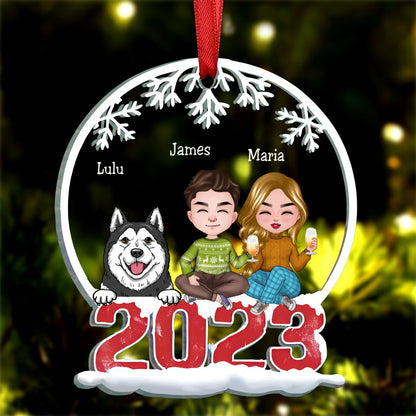 Pets Lovers - Couple & Pets Merry Christmas - Personalized Acrylic Ornament TT1 - Makezbright Gifts