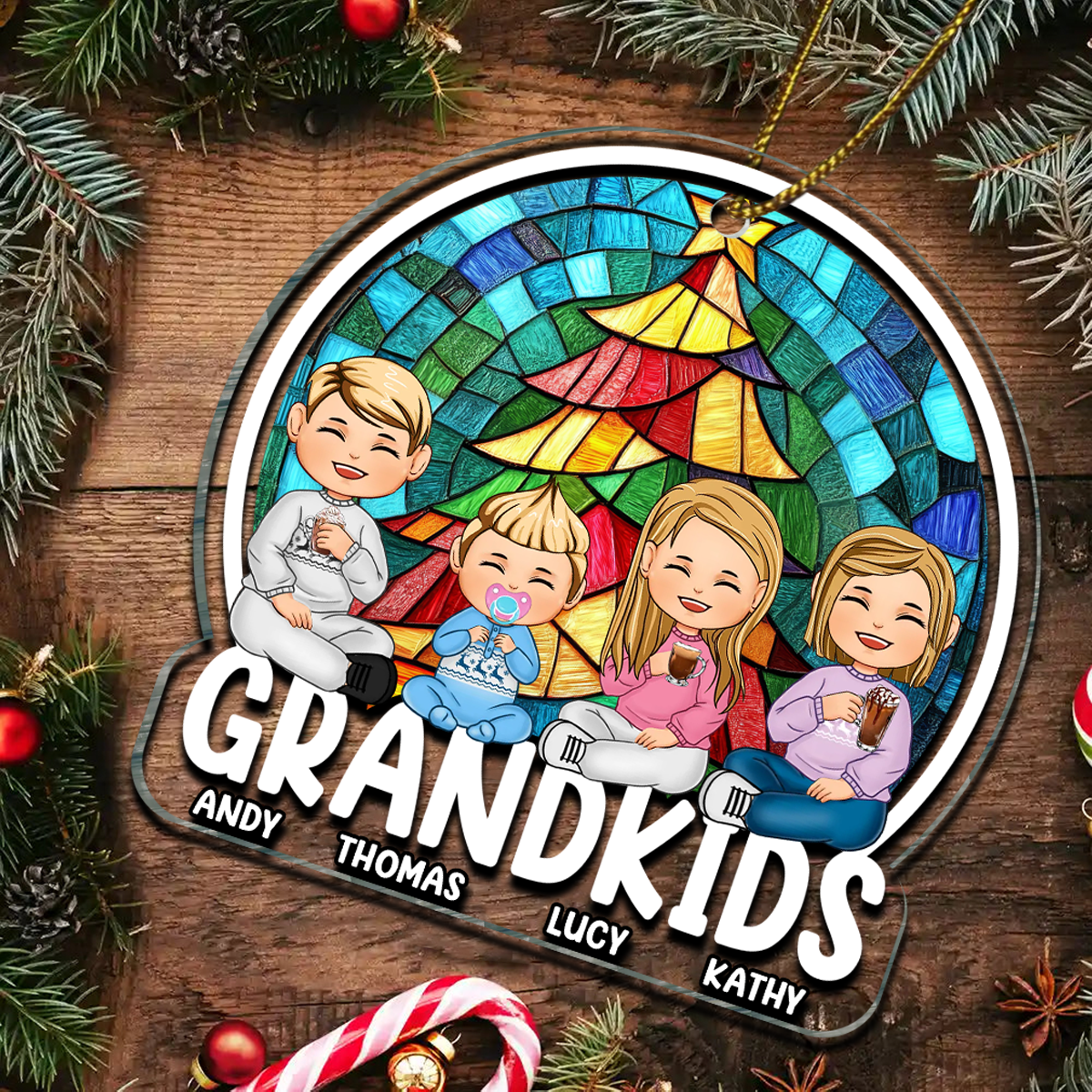 Grandkids Sitting Together - Personalized Custom Shaped Acrylic Ornament