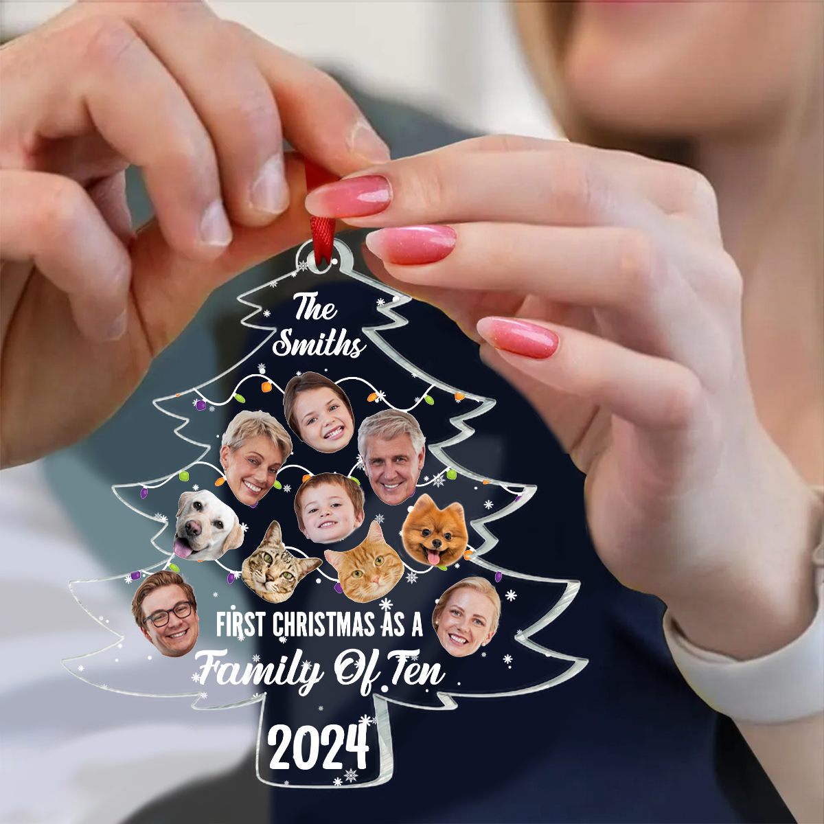 Custom Photo First Christmas As A Family - Personalized Custom Shaped Acrylic Ornament