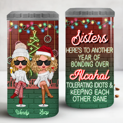 Christmas Drinking Partners Besties Sisters Personalized Can Cooler