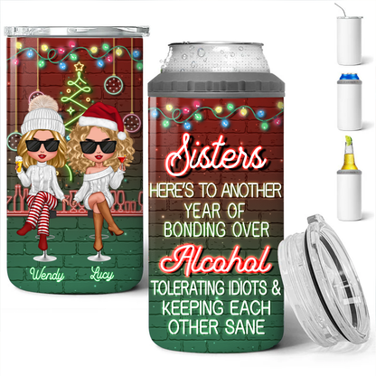 Christmas Drinking Partners Besties Sisters Personalized Can Cooler