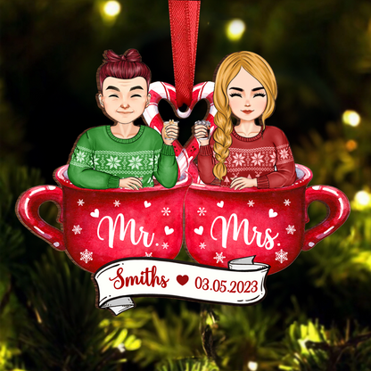 Christmas Husband And Wife Together - Personalized Wooden Cutout Ornament