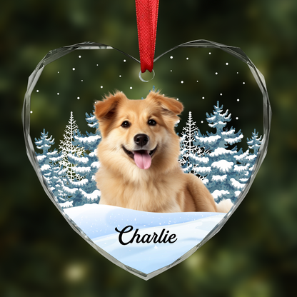 Custom Photo Pet Face Dog Cat Memorial - Personalized Heart Shaped Acrylic Ornament