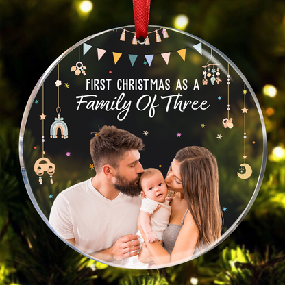 Baby First Christmas As A Family Of Three - Personalized Photo Acrylic Ornament