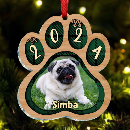 Pets And Color Paws - Upload Image - Personalized Custom Paw Shaped Wood Christmas Ornament