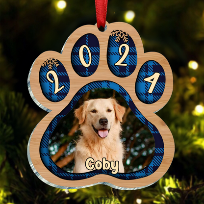 Pets And Color Paws - Upload Image - Personalized Custom Paw Shaped Wood Christmas Ornament