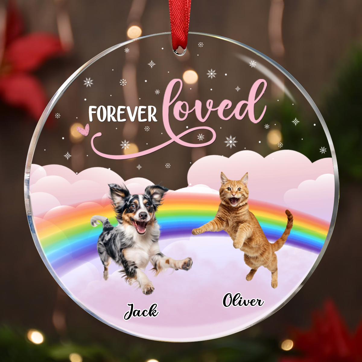 Custom Photo Forever Loved Ver 2 Pet Memorial - Personalized Circle Acrylic Ornament