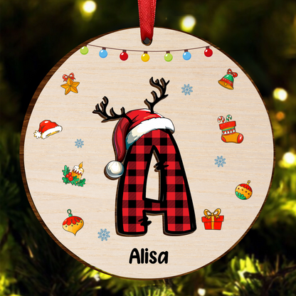 Name Monogram Christmas Family - Personalized Circle Wooden Ornament