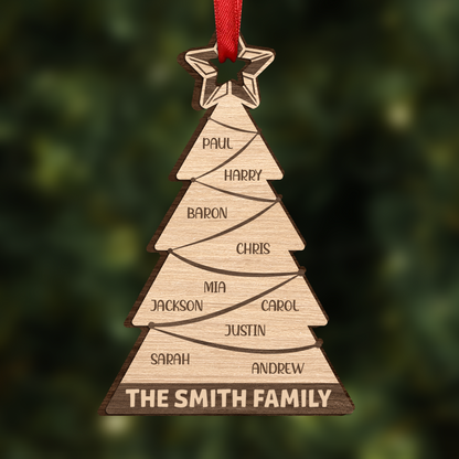 Family Christmas Tree - Personalized Custom Shaped Wooden Ornament