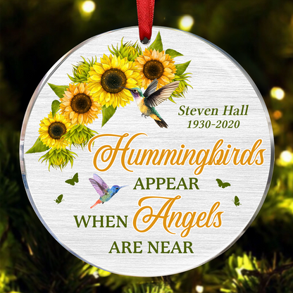 Hummingbirds When Angels Are Near Personalized Memorial Circle Ornament