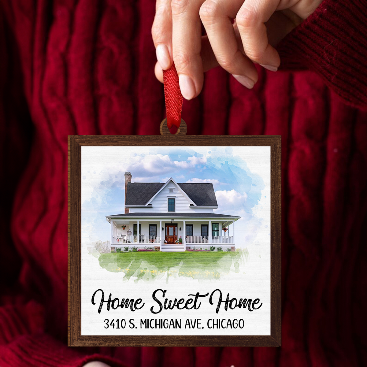 Watercolor House Portrait Home Sweet Home New Home Personalized Wooden Ornament