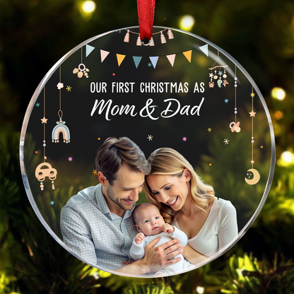 Baby First Christmas As A Family Of Three - Personalized Photo Acrylic Ornament