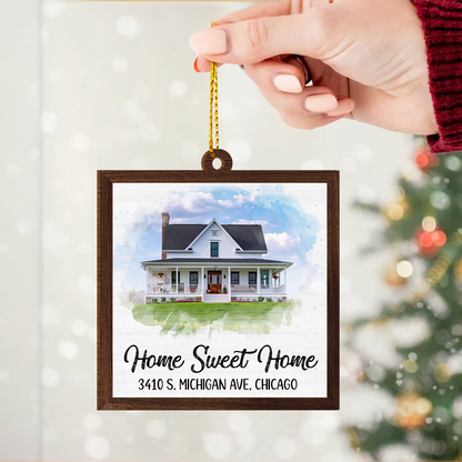 Watercolor House Portrait Home Sweet Home New Home Personalized Wooden Ornament