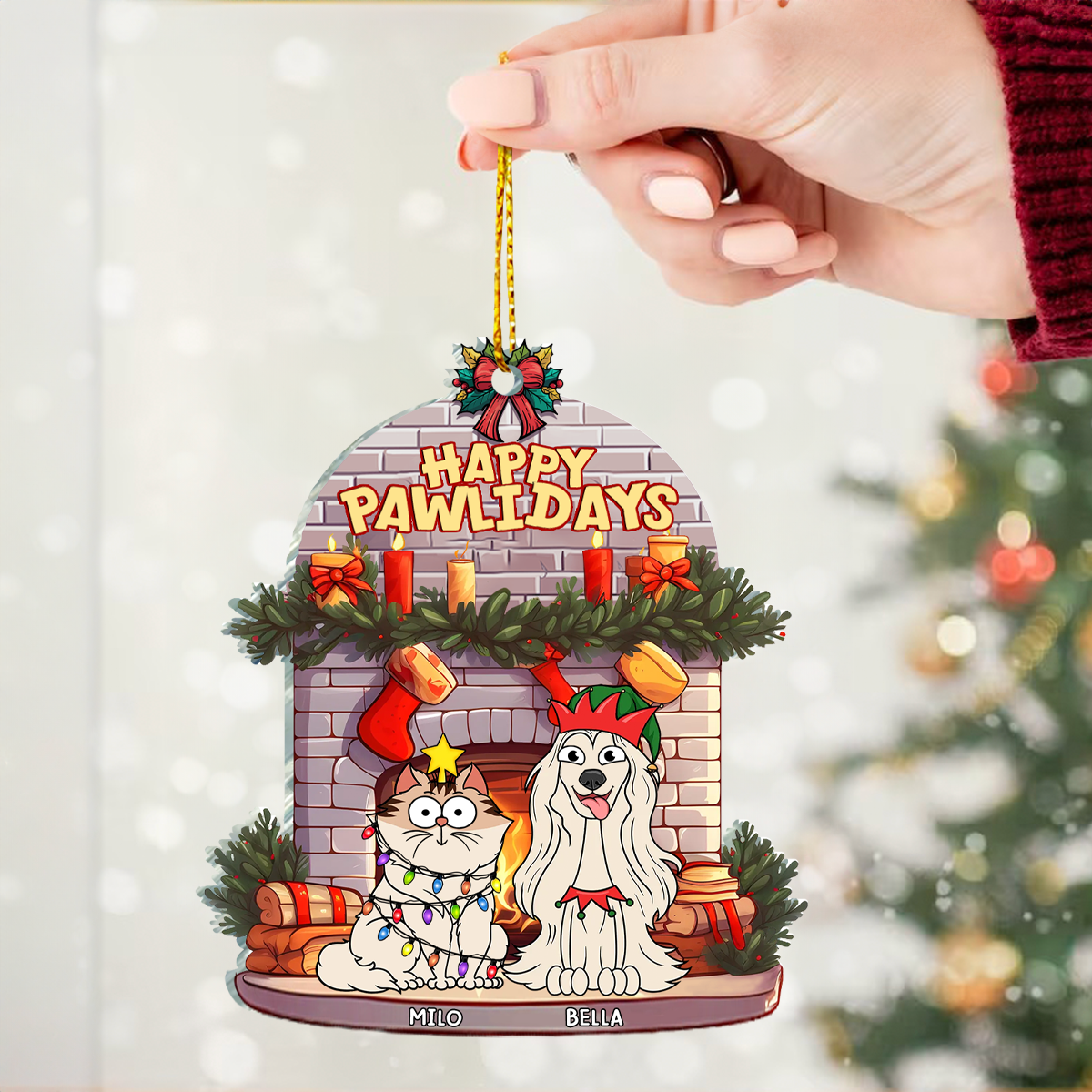 Merry Christmas Happy Pawlidays - Personalized Custom Shaped Acrylic Ornament