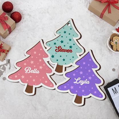 Christmas Trees Custom Names For Family, Grandkids, Friends - Personalized Wooden Ornament