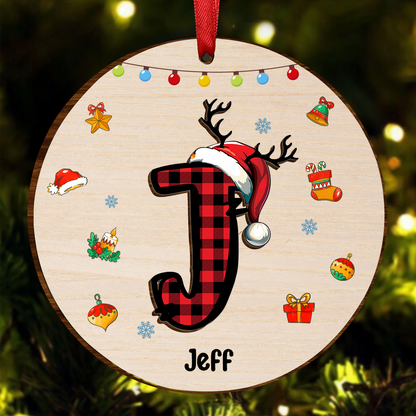 Name Monogram Christmas Family - Personalized Circle Wooden Ornament