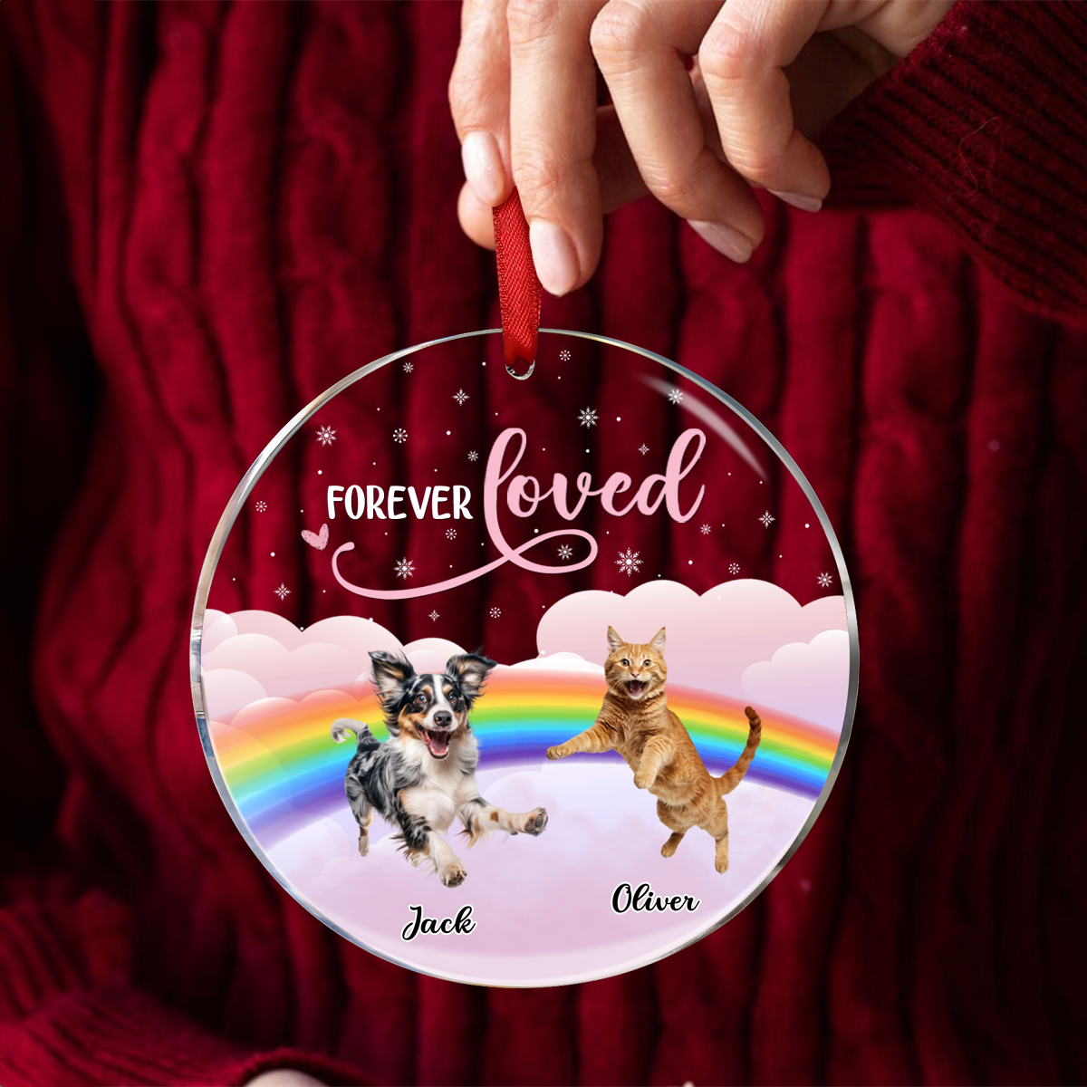 Custom Photo Forever Loved Ver 2 Pet Memorial - Personalized Circle Acrylic Ornament