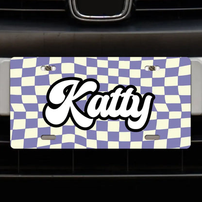 Retro Groovy Monogram - Personalized License Plate - Makezbright Gifts