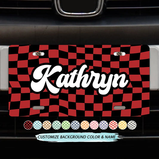 Retro Groovy Monogram - Personalized License Plate - Makezbright Gifts