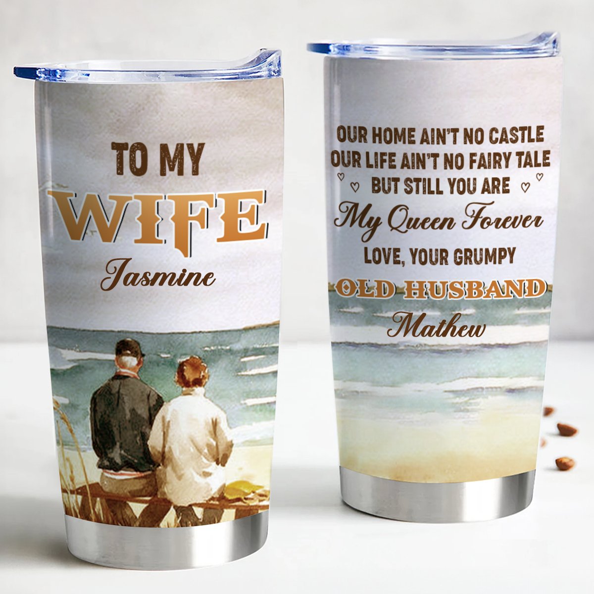 Royal Love Couple Tumbler - To My Beloved Wife, Forever My Reign - Customized Stainless Steel Tumbler - Makezbright Gifts