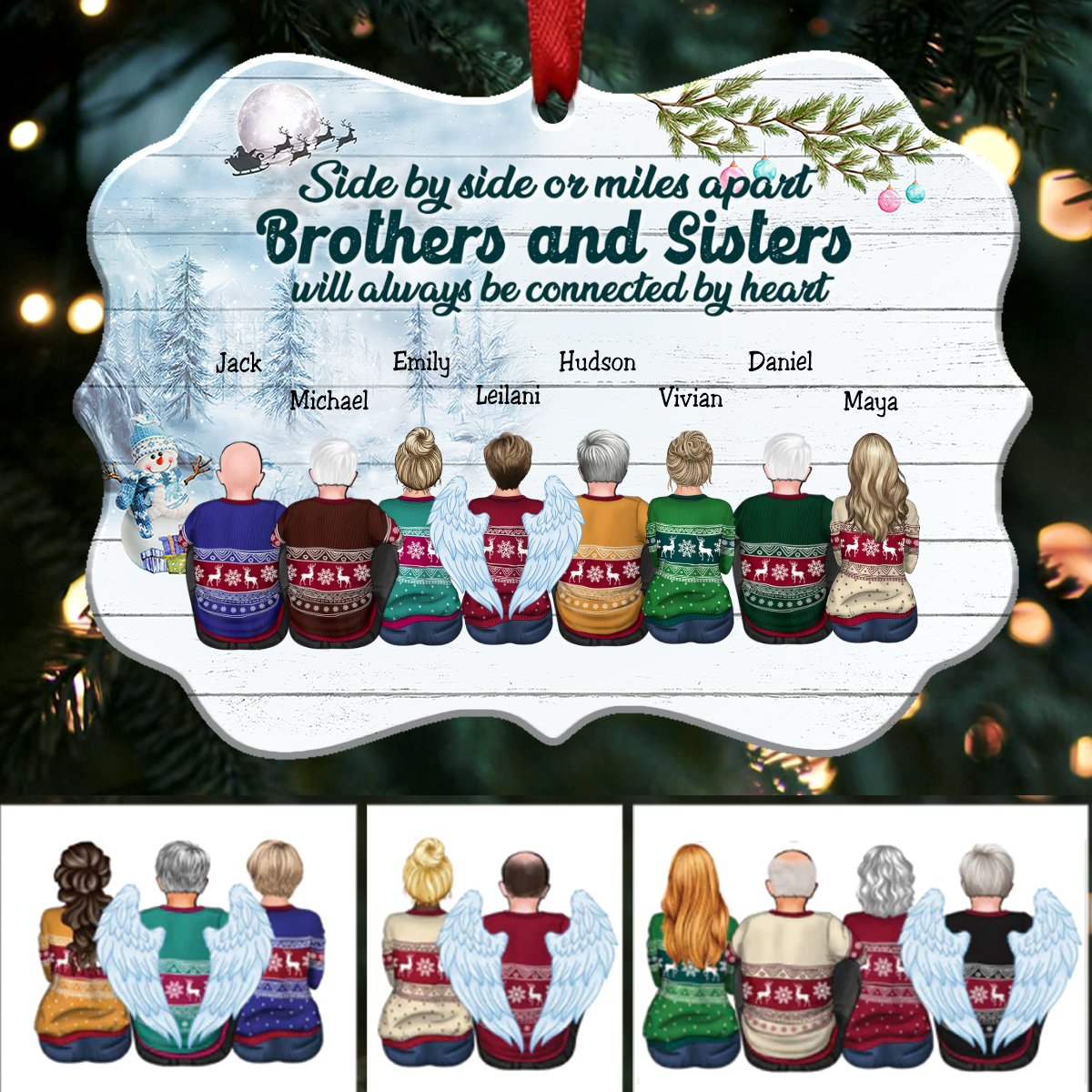 Side By Side Or Miles Apart Brothers And Sisters Will Always Be Connected By Heart - Personalized Christmas Ornament (HT5) - Makezbright Gifts