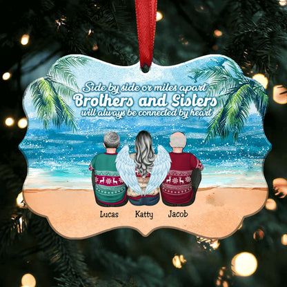 Side By Side Or Miles Apart Brothers And Sisters Will Always Be Connected By Heart - Personalized Christmas Ornament (ver1) - Makezbright Gifts