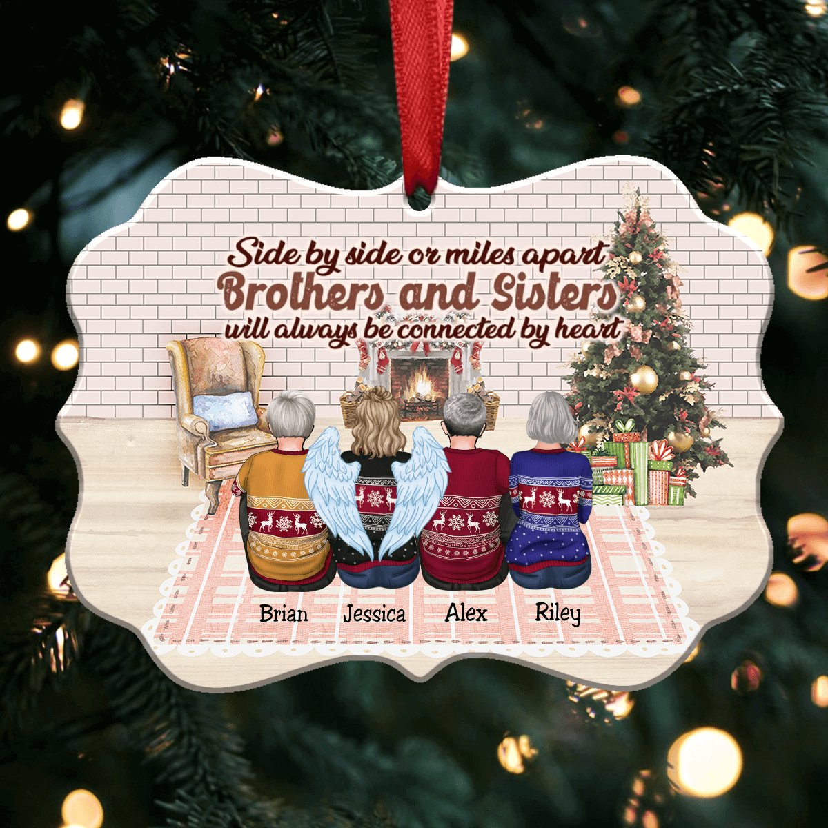 Side By Side Or Miles Apart Brothers And Sisters Will Always Be Connected By Heart - Personalized Christmas Ornament (ver5) - Makezbright Gifts