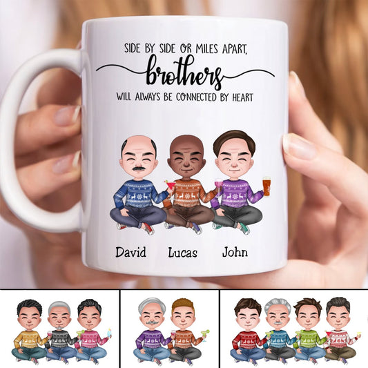 Side By Side Or Miles Apart, Brothers Will Always Be Connected By Heart - Personalized Mug - Makezbright Gifts