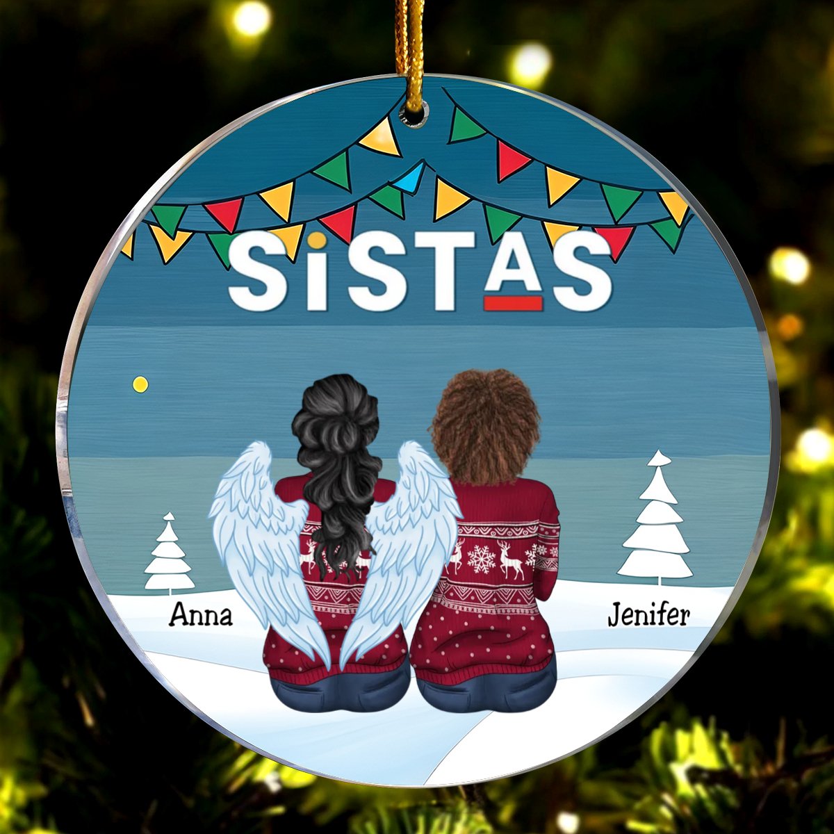 Sistas - Sistas Soul Sisters Ver 2 - Personalized Circle Ornament - Makezbright Gifts