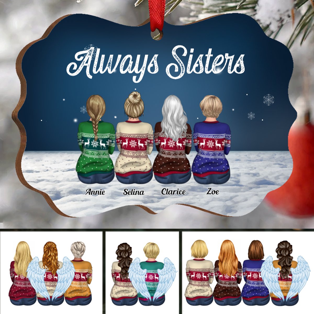 Sisters - Always Sisters - Personalized Acrylic Ornament - Makezbright Gifts