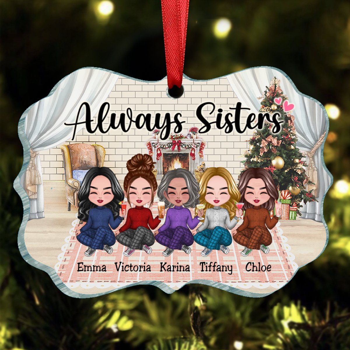 Sisters - Always Sisters - Personalized Ornament (LH) - Makezbright Gifts