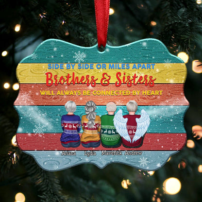 Sisters And Brothers Connected By Heart - Personalized Christmas Ornament - Makezbright Gifts