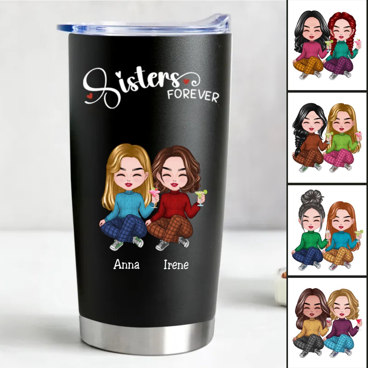 Sisters Forever Custom Insulated Tumbler - 20oz (BL) - Makezbright Gifts