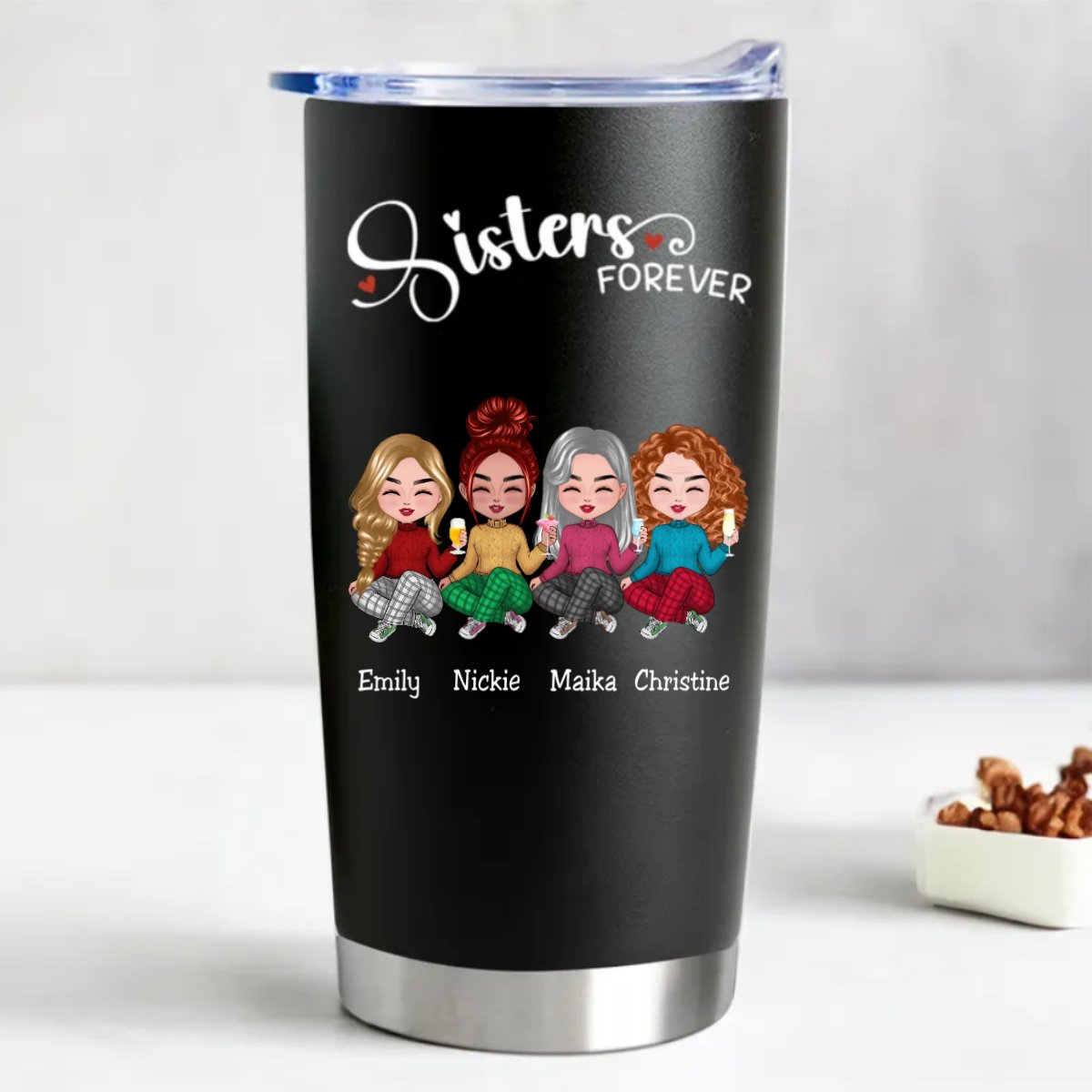 Sisters Forever Custom Insulated Tumbler - 20oz (BL) - Makezbright Gifts