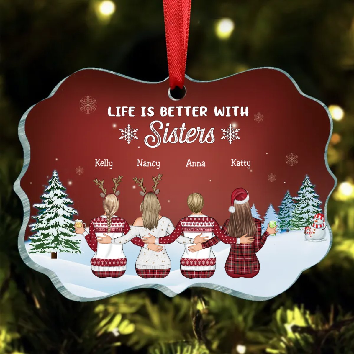 Sisters - Life Is Better With Sisters - Personalized Christmas Ornament TC - Makezbright Gifts