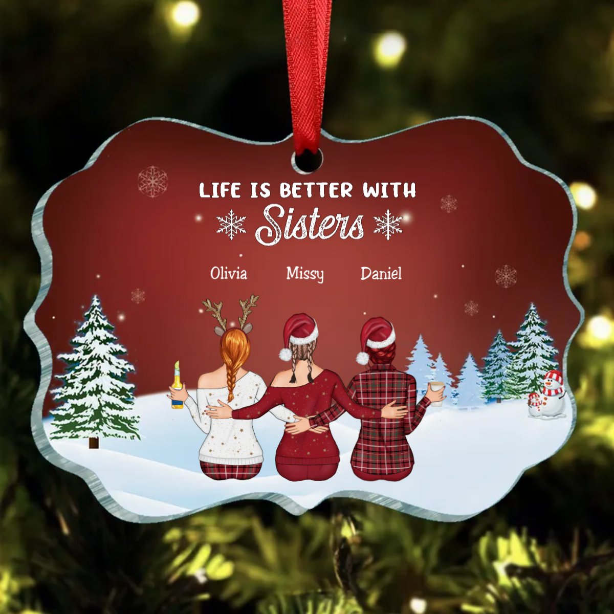 Sisters - Life Is Better With Sisters - Personalized Christmas Ornament TC - Makezbright Gifts