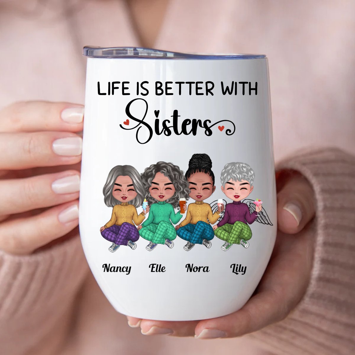 Sisters - Life Is Better With Sisters - Personalized Wine Tumbler - Makezbright Gifts