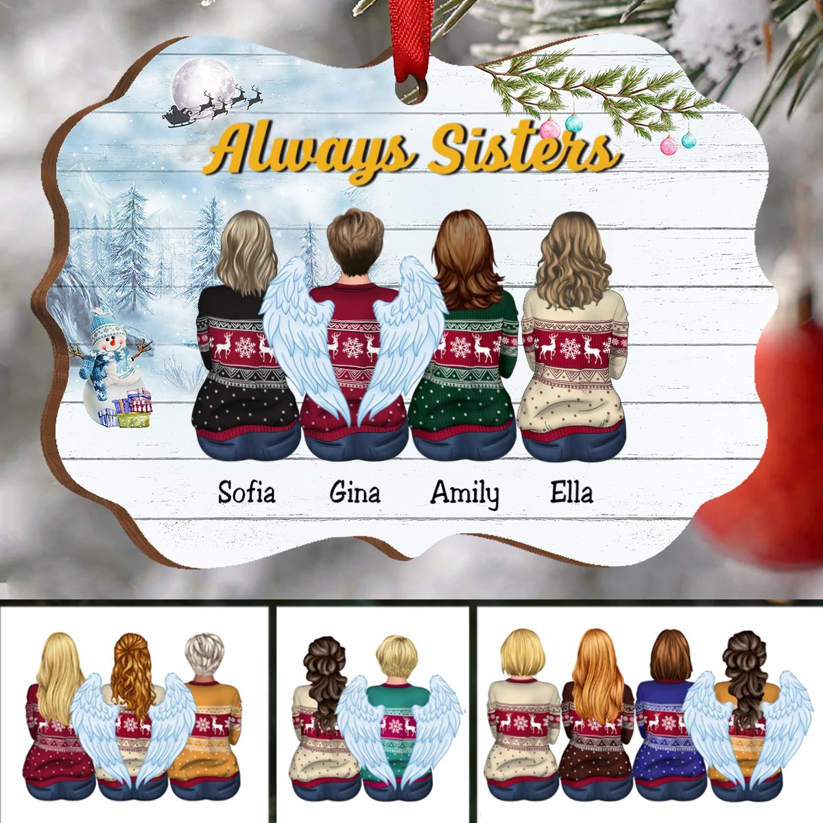 Sisters Memorial Gift - Always Sisters - Personalized Acrylic Ornament - Makezbright Gifts