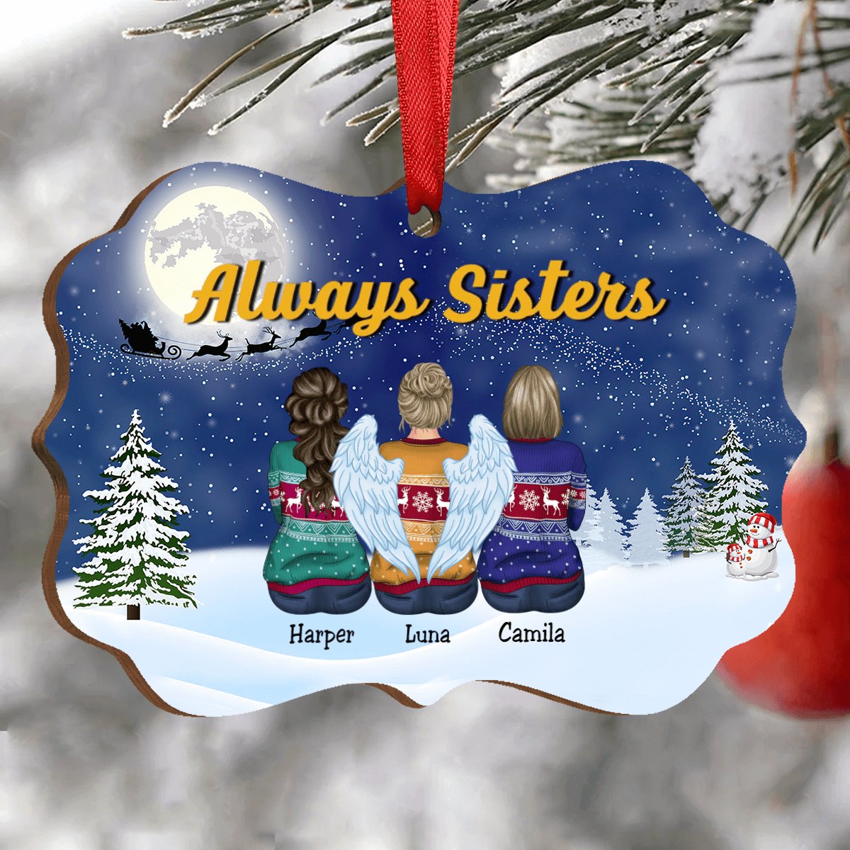 Sisters Memorial Gift - Always Sisters - Personalized Christmas Ornament - Makezbright Gifts